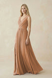 V-Neck Chiffon Pleated A-Line Bridesmaid Dress in Bronzer