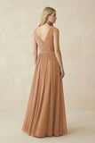 V-Neck Chiffon Pleated A-Line Bridesmaid Dress in Bronzer
