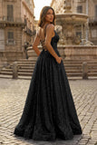 A-line V Neck Sequins Long Prom Dress