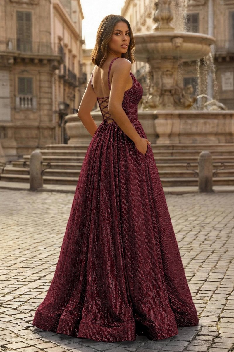 A-line V Neck Sequins Long Prom Dress