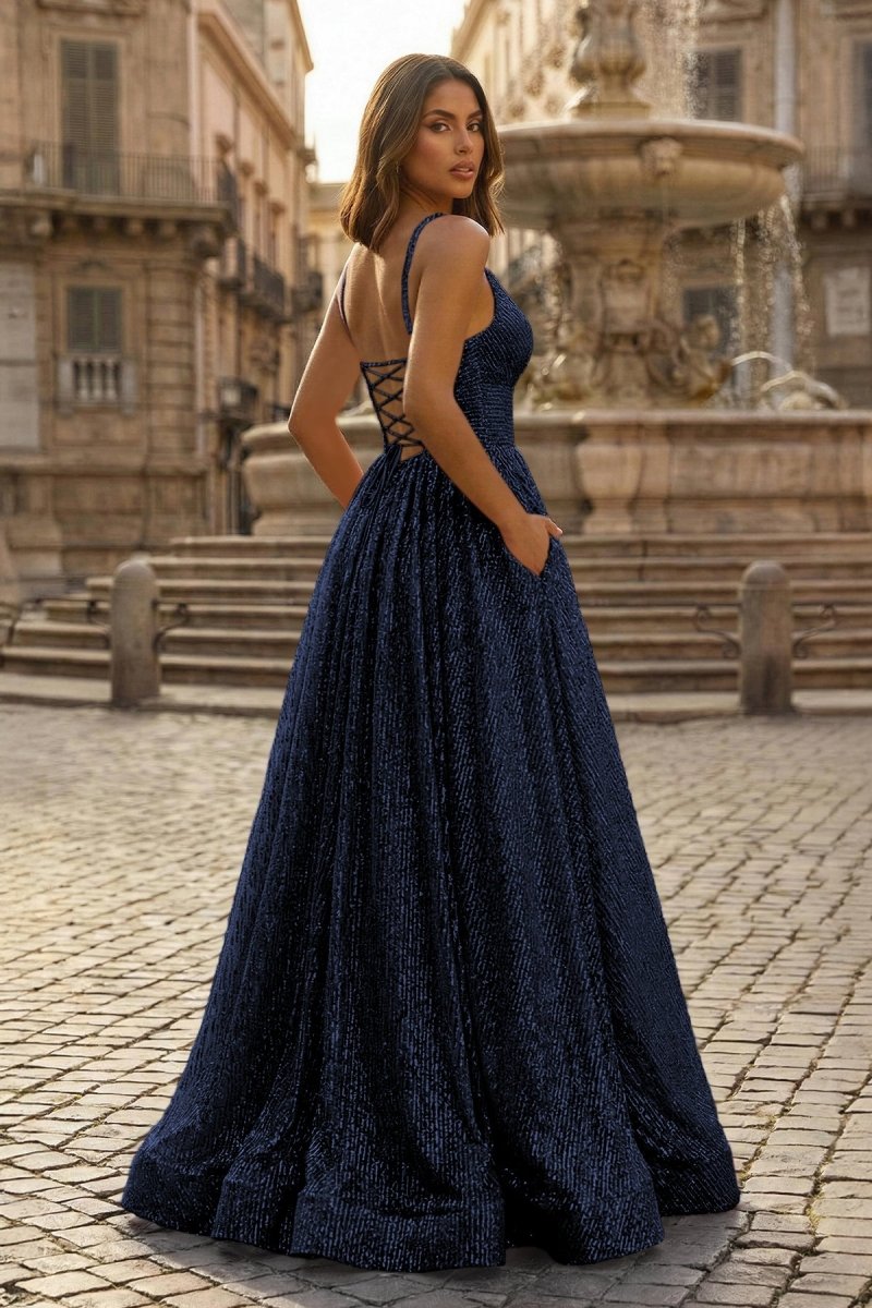 A-line V Neck Sequins Long Prom Dress