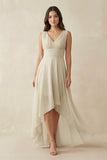 V-Neck High-Low Chiffon Bridesmaid Dress in Champagne
