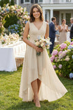 V-Neck High-Low Chiffon Bridesmaid Dress in Champagne
