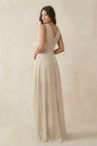 V-Neck High-Low Chiffon Bridesmaid Dress in Champagne