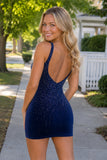 Sheath V Neck Beaded Satin Homecoming Dress
