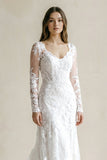 Lace Bohemian Deep-V Back Cathedral Train Wedding Dress