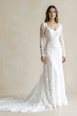 Lace Bohemian Deep-V Back Cathedral Train Wedding Dress