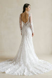 Lace Bohemian Deep-V Back Cathedral Train Wedding Dress