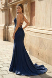 Mermaid V Neck Glitter Satin Prom Dress