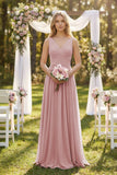 V-Neck Pleated A-Line Bridesmaid Dress in Dusty Rose