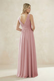 V-Neck Pleated A-Line Bridesmaid Dress in Dusty Rose
