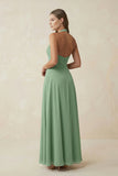 V-Neck Pleated A-Line Chiffon Bridesmaid Dress in Sea Glass