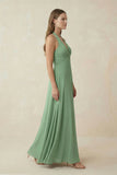 V-Neck Pleated A-Line Chiffon Bridesmaid Dress in Sea Glass