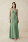 V-Neck Pleated A-Line Chiffon Bridesmaid Dress in Sea Glass