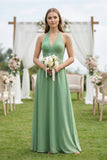 V-Neck Pleated A-Line Chiffon Bridesmaid Dress in Sea Glass