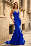 Mermaid V Neck Glitter Satin Prom Dress