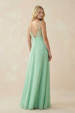 V-Neck Ruched Chiffon Bridesmaid Dress with Slit in Pale Pistachio