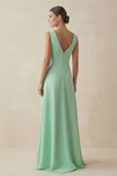 V-Neck A-Line Chiffon Ruffled Bridesmaid Dress in Pale Pistachio