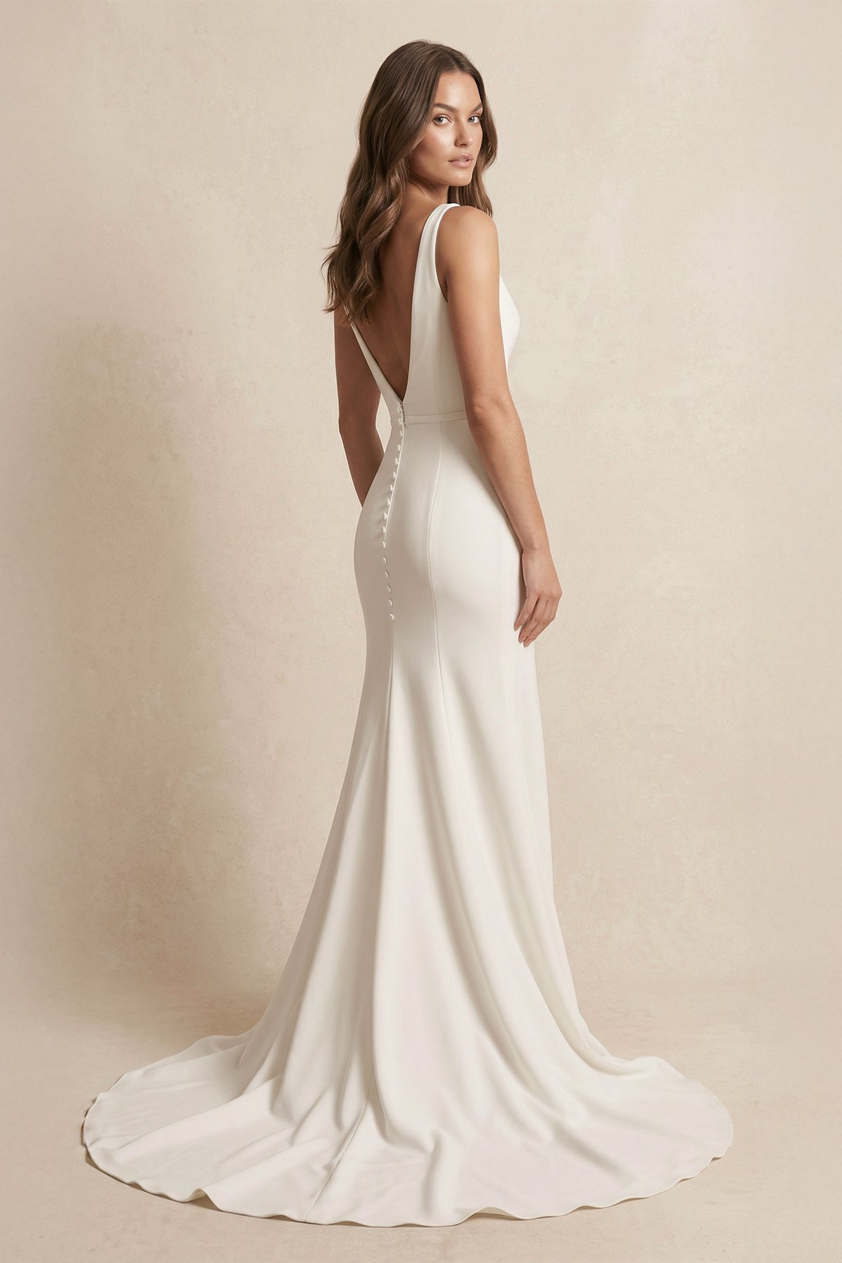 V-Neck Satin Mermaid Wedding Dress With Slit in Ivory