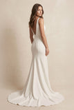 V-Neck Satin Mermaid Wedding Dress With Slit in Ivory