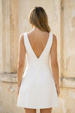 A-Line V-Neck Sleeveless Short Mini Satin Wedding Dresses