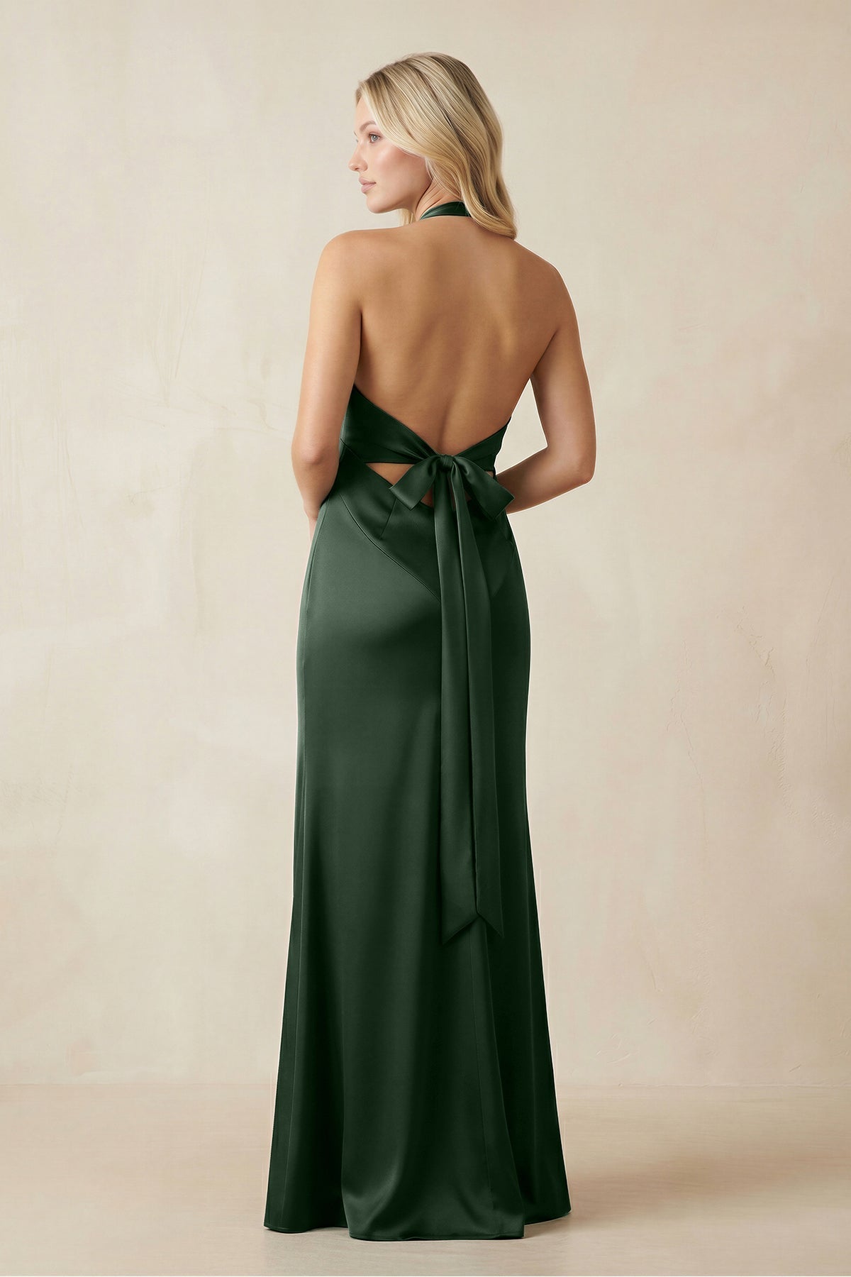 V-Neck Sheath Satin Bridesmaid Dress with Bow in Moss