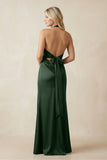 V-Neck Sheath Satin Bridesmaid Dress with Bow in Moss