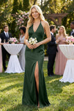 V-Neck Sheath Satin Bridesmaid Dress with Bow in Moss