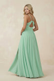 V-Neck Spaghetti Strap A-Line Chiffon Bridesmaid Dress in Pale Pistachio