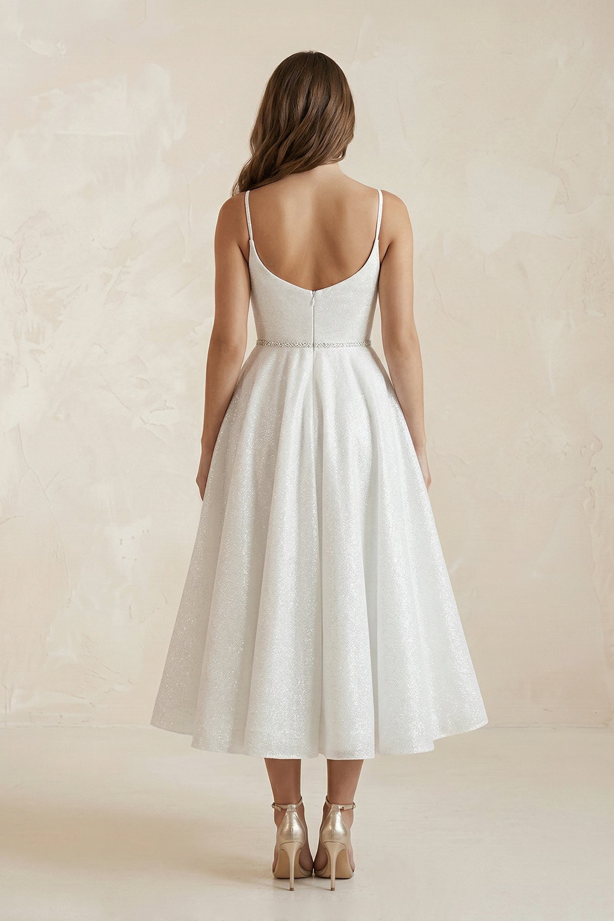 V-Neck Tulle A-Line Ruched Wedding Dress in White
