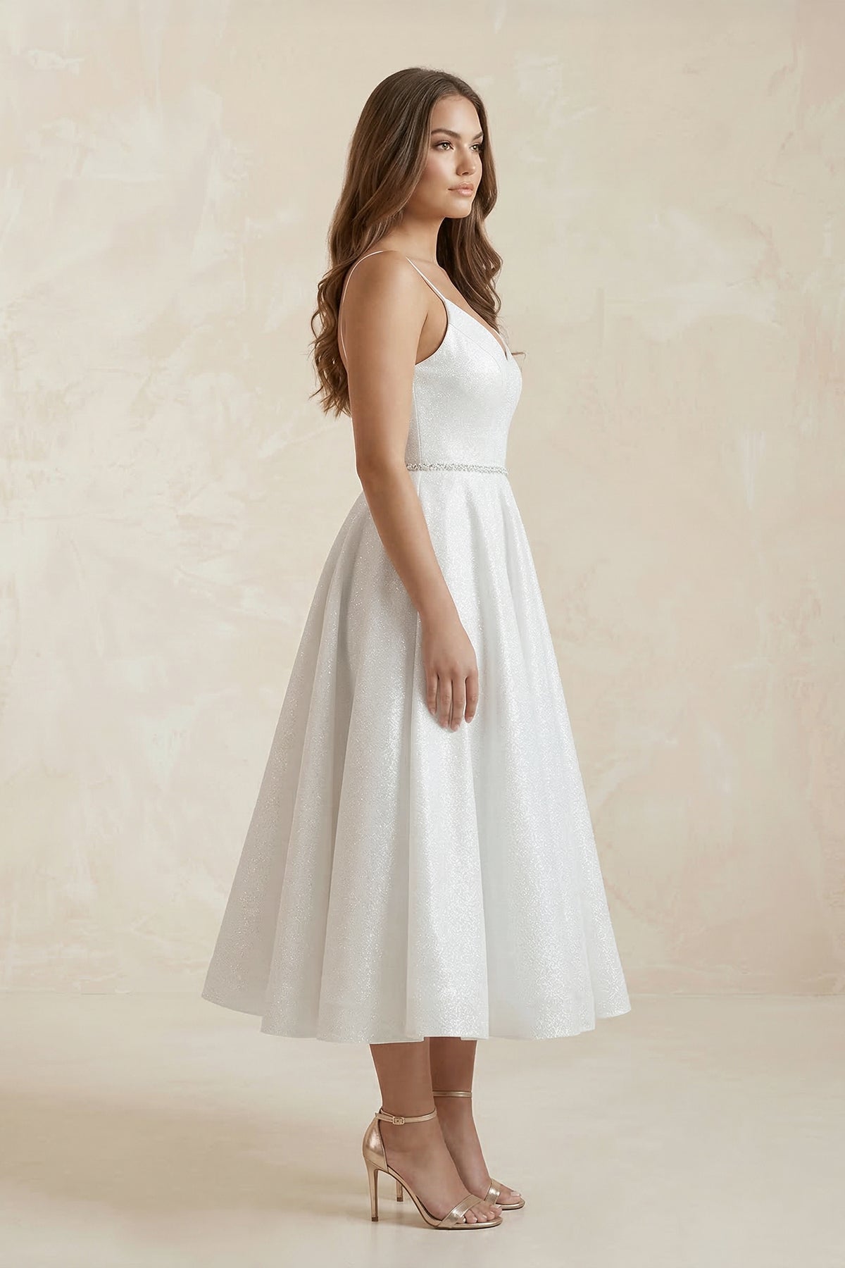 V-Neck Tulle A-Line Ruched Wedding Dress in White