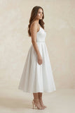 V-Neck Tulle A-Line Ruched Wedding Dress in White