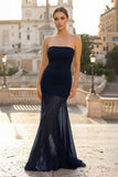 Yellow Strapless Chiffon Mermaid Long Prom Dresses