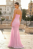 Yellow Strapless Chiffon Mermaid Long Prom Dresses