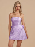 Sky Blue Strapless Jacquard A Line Homecoming Dress With Bowknot