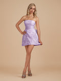 Lavender - Strapless Jacquard A Line Homecoming Dress With Bowknot