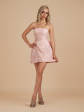 Pink - Strapless Jacquard A Line Homecoming Dress With Bowknot