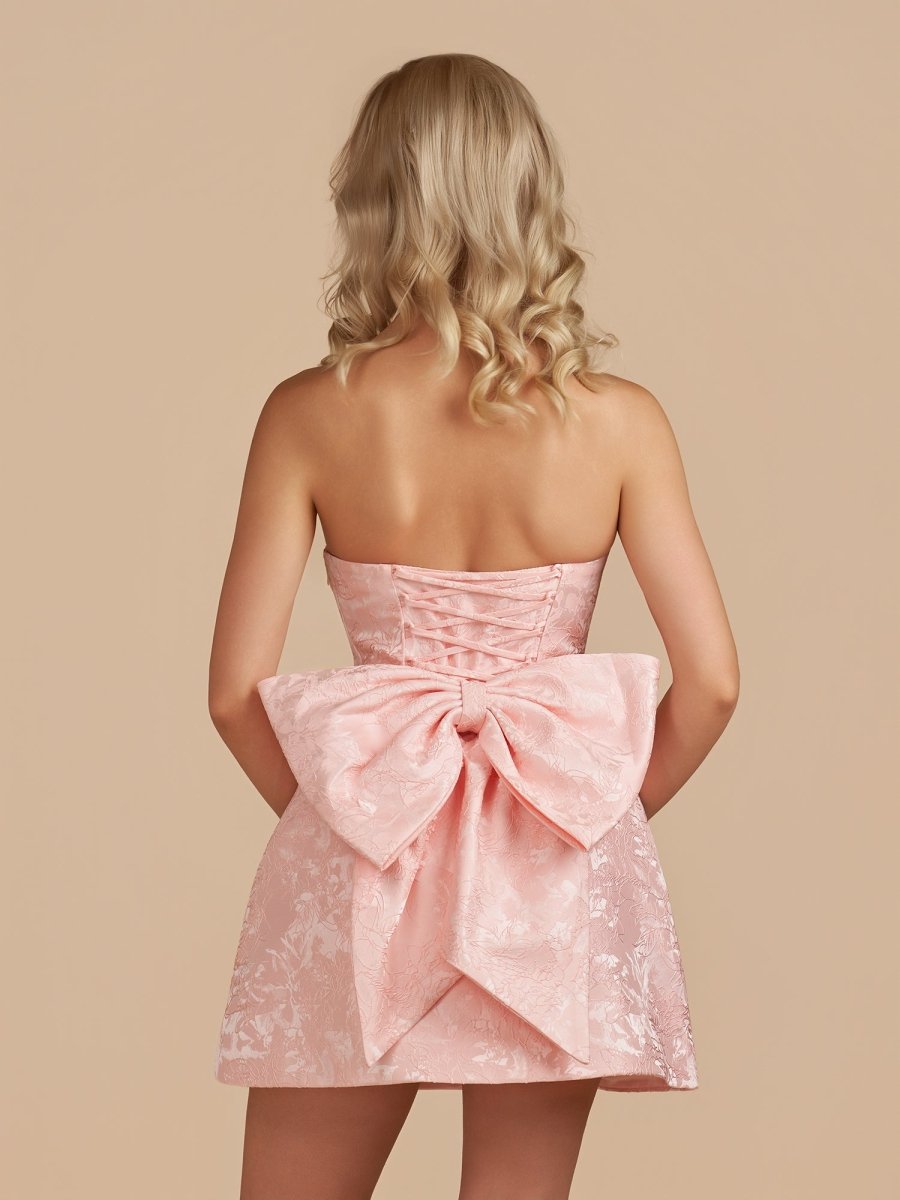 Sky Blue Strapless Jacquard A Line Homecoming Dress With Bowknot