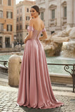 Sage Off The Shoulder A Line Satin Beaded Prom Dresses With Slit