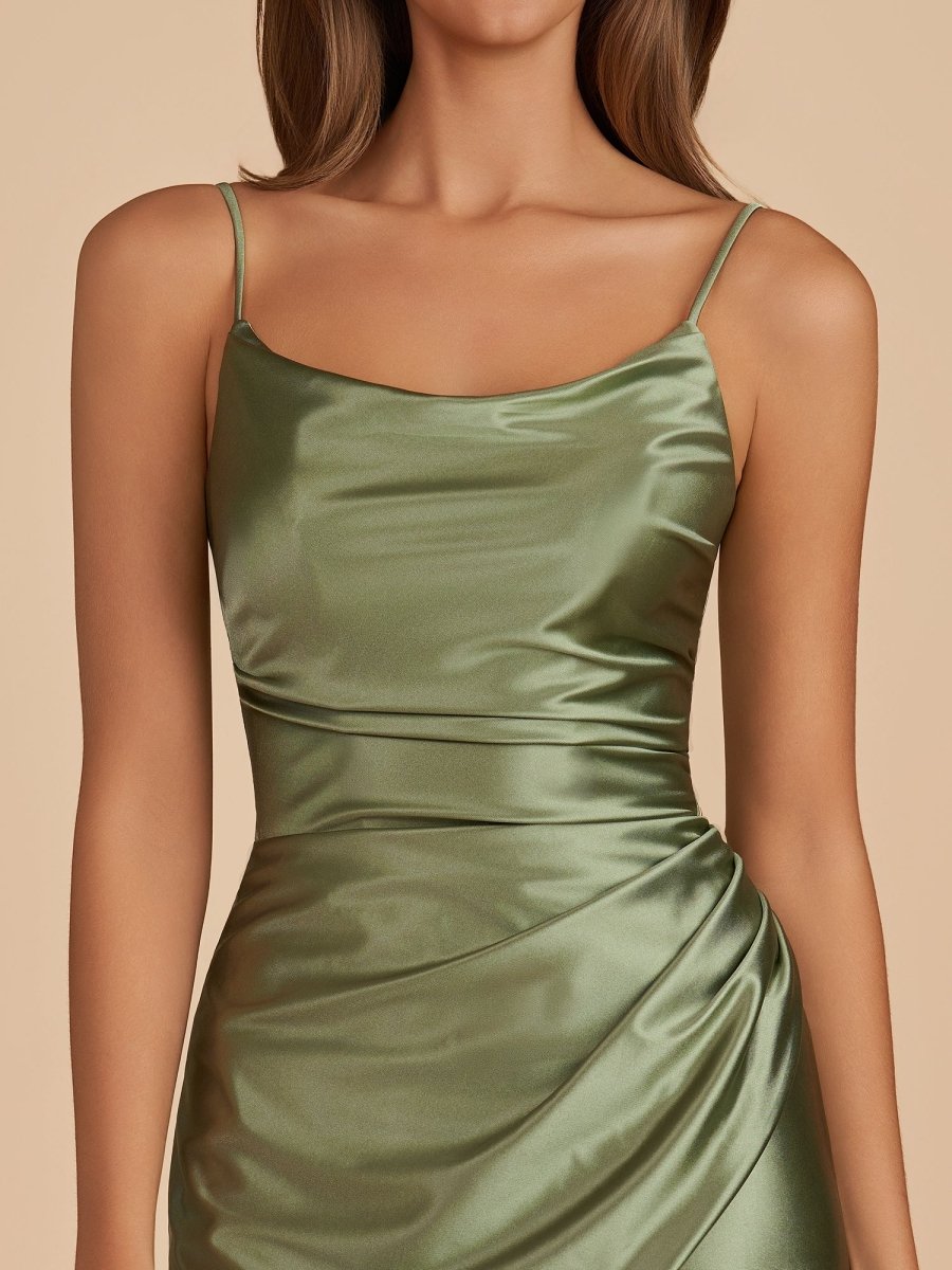 Navy Blue Sheath Spaghetti Straps Pleated Satin Short Homecoming Dress