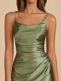 Olive - Sheath Spaghetti Straps Pleated Satin Short Homecoming Dress