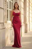 Champagne Spaghetti Straps Mermaid Satin Long Formal Dress