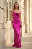 Champagne Spaghetti Straps Mermaid Satin Long Formal Dress