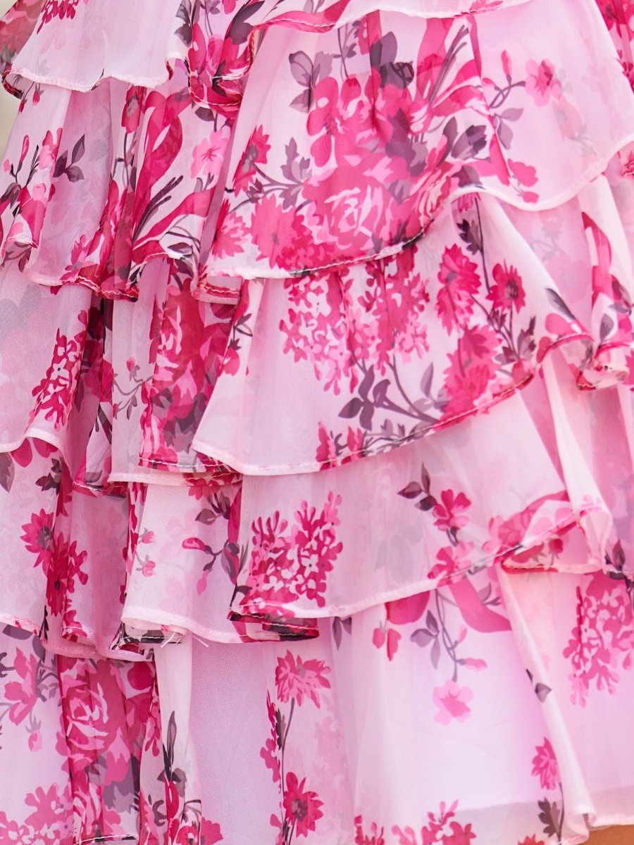 Blue A-line Sweetheart Floral Printed Chiffon Ruffles Short Homecoming Dresses