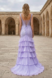 Lavender - Sweetheart Mermaid Chiffon Ruffled Formal Prom Dresses With Appliques