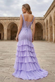 Lavender - Sweetheart Mermaid Chiffon Ruffled Formal Prom Dresses With Appliques