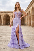 Lavender - Sweetheart Mermaid Chiffon Ruffled Formal Prom Dresses With Appliques