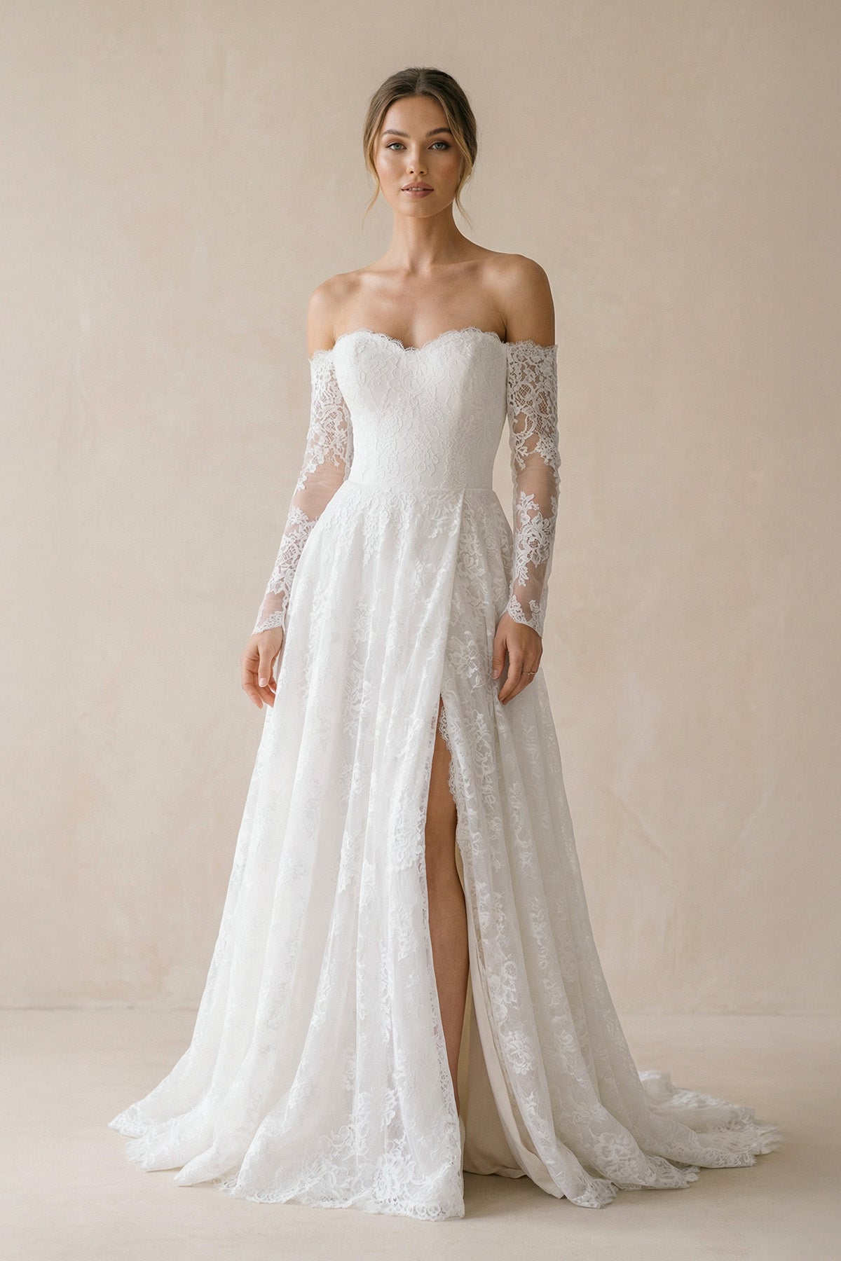 Vintage A-Line Sweetheart White Lace Wedding Dresses with Slit