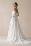 Vintage A-Line Sweetheart White Lace Wedding Dresses with Slit