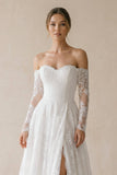 Vintage A-Line Sweetheart White Lace Wedding Dresses with Slit